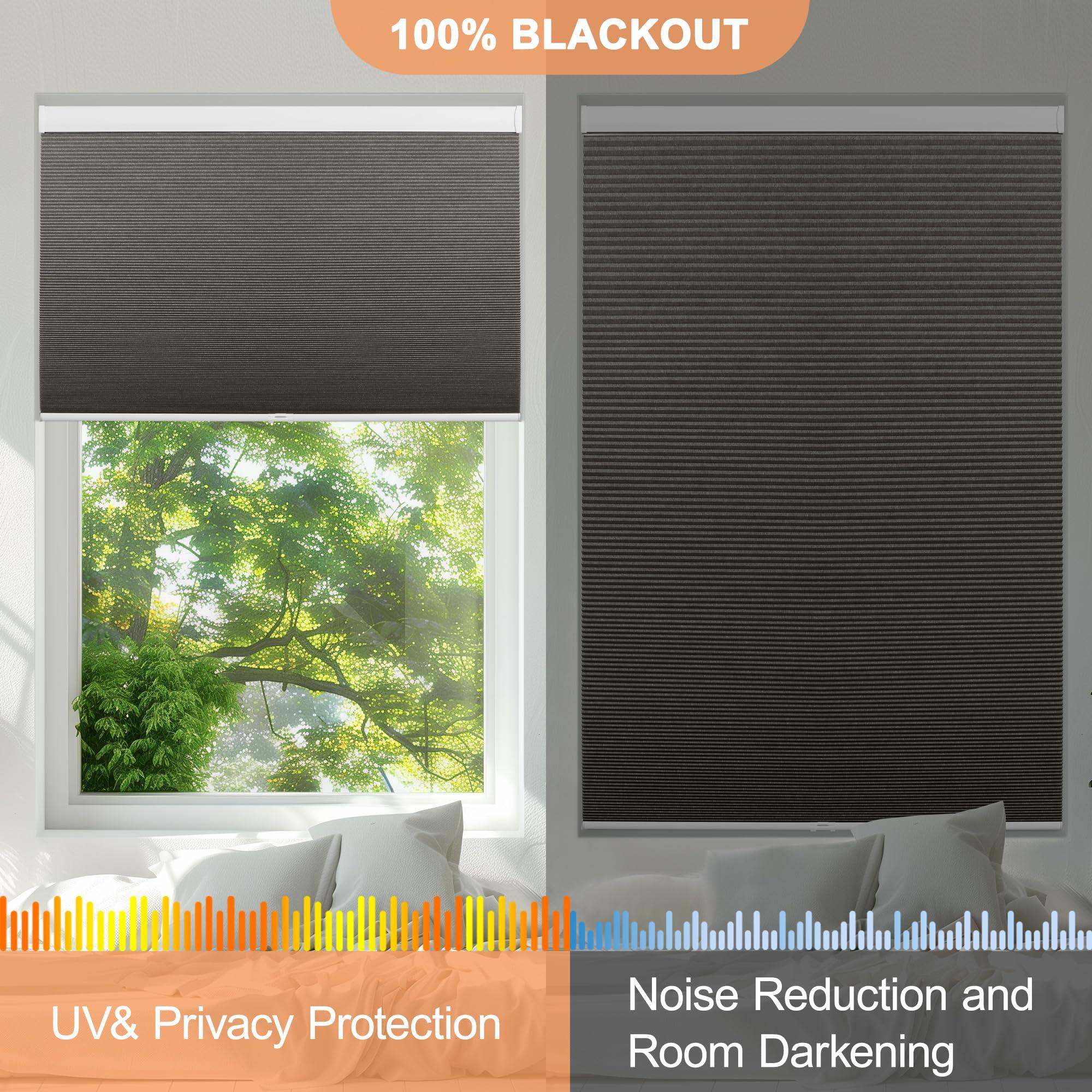 BERISSA BERISSA Blackout Cellular Window Shades Cordless Honeycomb Blinds for Windows, Stripe Jacquard Fabric Cellular Blinds Noise Reduction Thermal Insulated Pull Down Shades for Home(37.5"W x 56"H)Brown