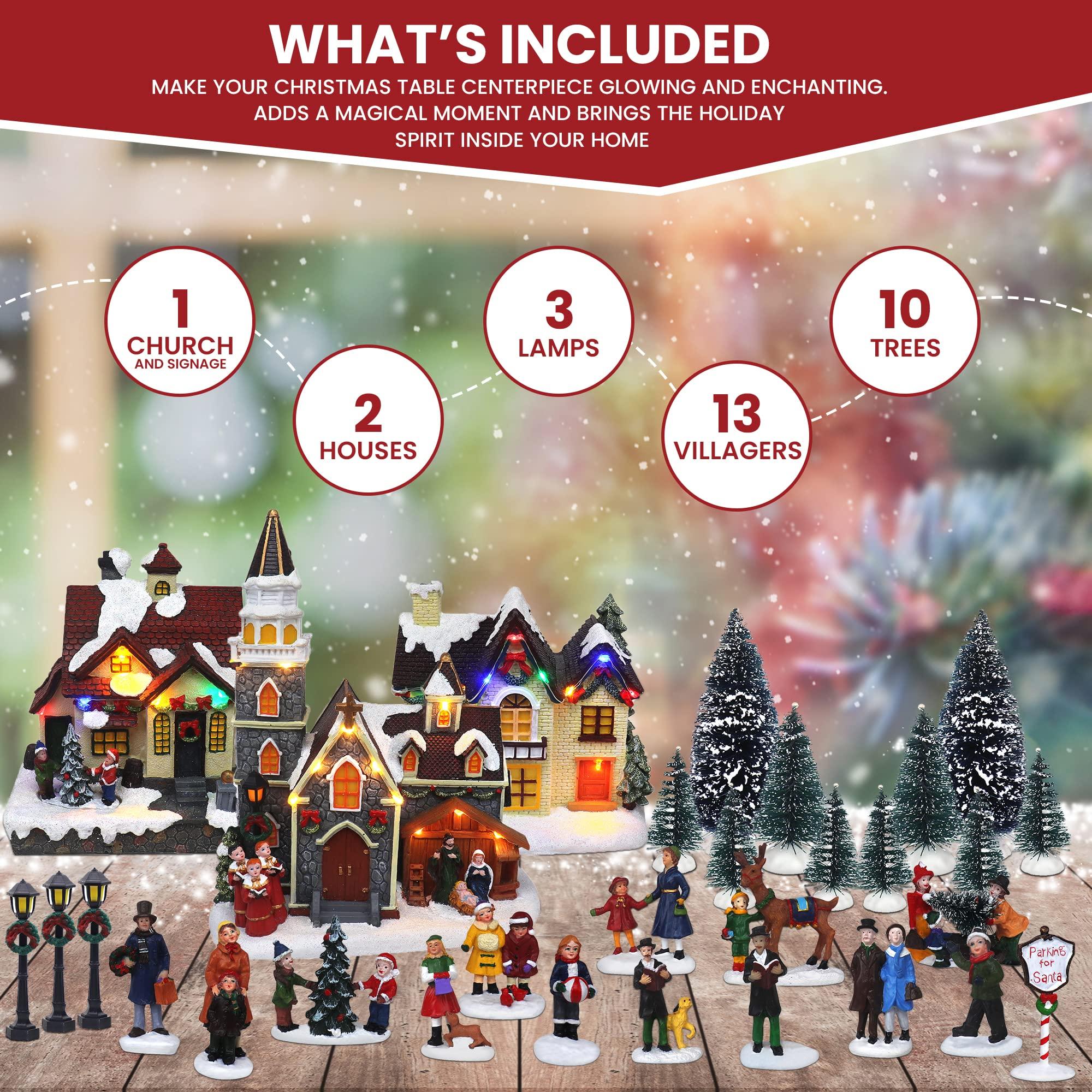 Top Treasures 30 Piece Christmas Village Decoration Set & 12 Piece Snow Village Set - Complete Decoration Includes Figurines and Houses - Perfect Addition to Your Christmas Indoor Decorations - Bundle