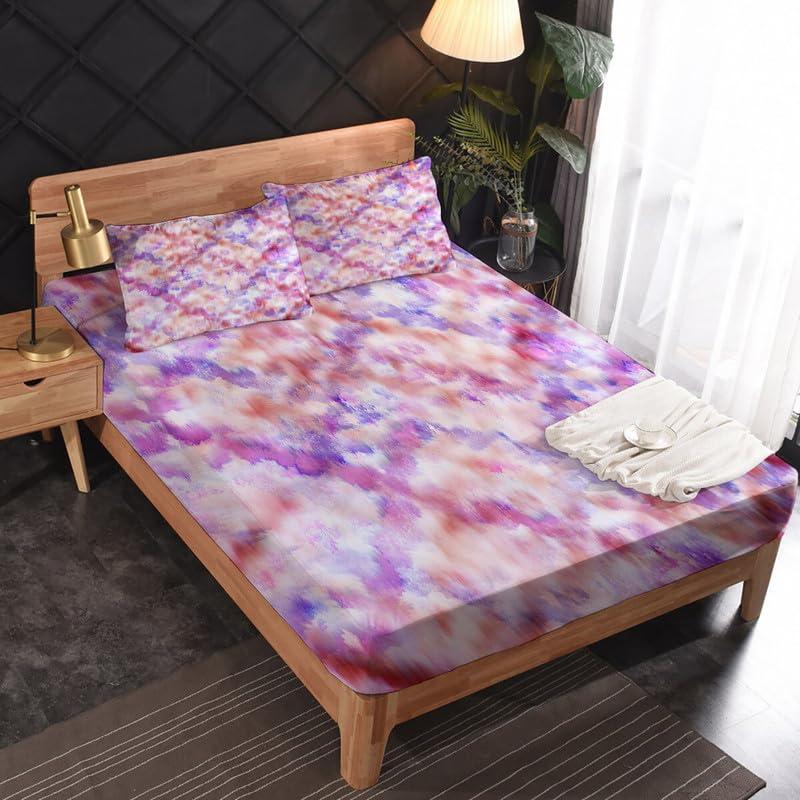 MPNVYU MPNVYU Tie Dye Sheets Twin XL Size, Purple Pink Bed Sheets & Pillowcases 3 Piece Set, Deep Pocket Fitted Sheet & Flat Sheet & Pillowcase, Soft Wrinkle Free Decorative Bedding