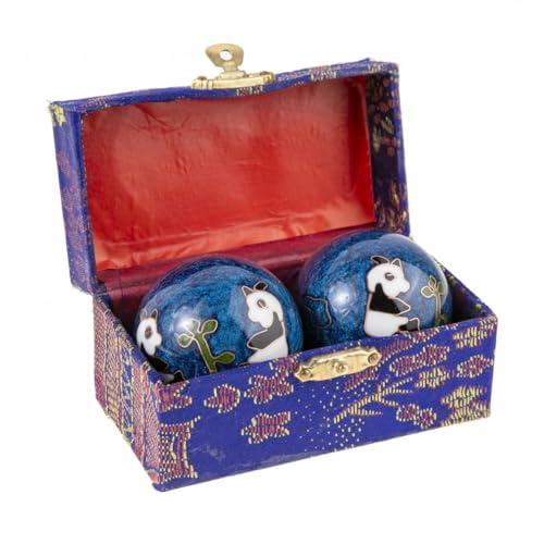lachineuse lachineuse - Panda Qi Gong Ball Set - Enamel Chinese Stress Balls 45 mm - Health Balls - Zen Relaxation Gift Box - Asian Japan China Feng Shui Object - Blue