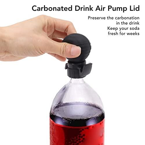 F&Y Silicone Soda Bottle Lid with Air Pump, Leak Proof Carbonated Drink Fizz Keeper, Reusable Pump Cap Saver & Stopper for Beverage Freshness (Black)
