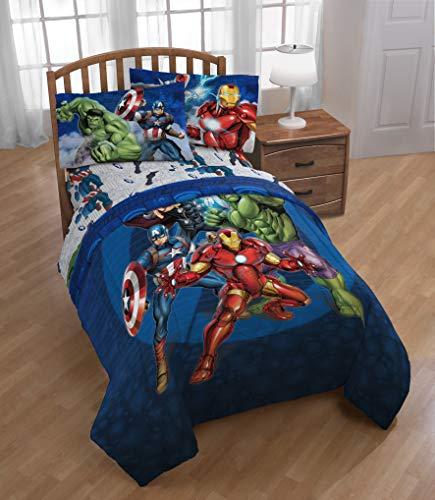 Jay Franco Marvel Avengers Blue Circle 5 Piece Full Bed Set - Includes Reversible Comforter & Sheet Set - Bedding Features Captain America & Iron Man - Fade Resistant Microfiber (Official Marvel Product)
