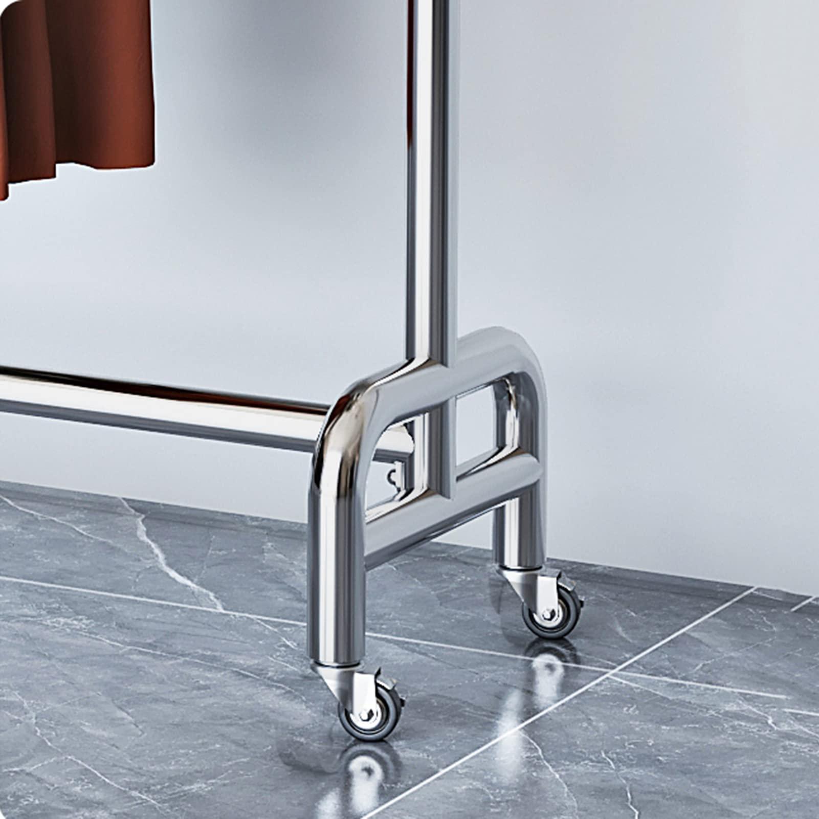 HomeLoft Basics Garment Rack Silver Stainless Steel Clothes Rack with Wheels Metal Single Rail Clothing Rack Large Capacity Coat Rack for Bedroom and Living Room Easy to Assemble(Color:120x40x165cm) (150x40