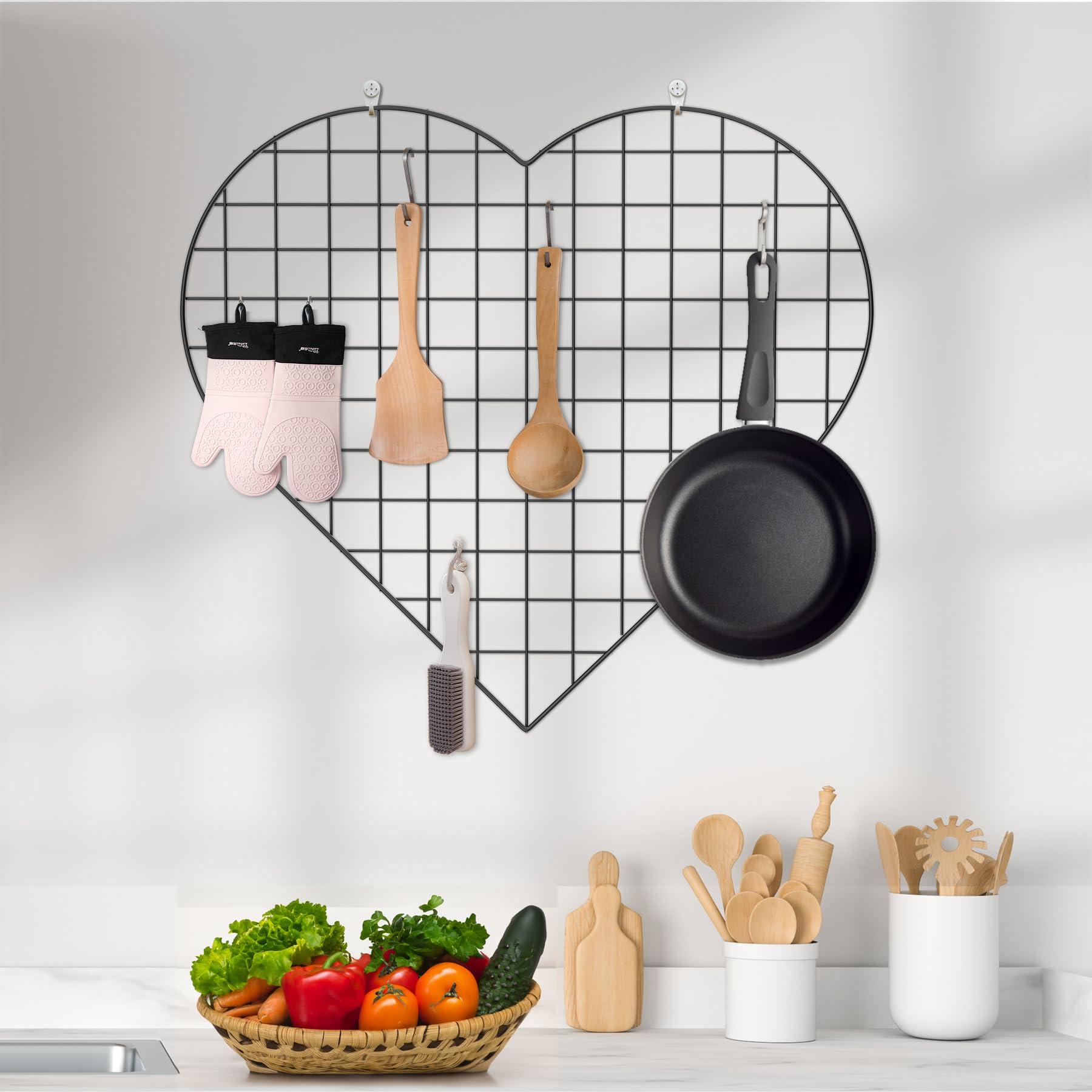 ECLENYES ECLENYES Grid Photo Wall Panels - 22.4\"x20.4\" Heart Shape Iron Rack Art Wire Board, Wall Grid Organizer, DIY Photo Frame for Home, Office, Kitchen, Bedroom, Black