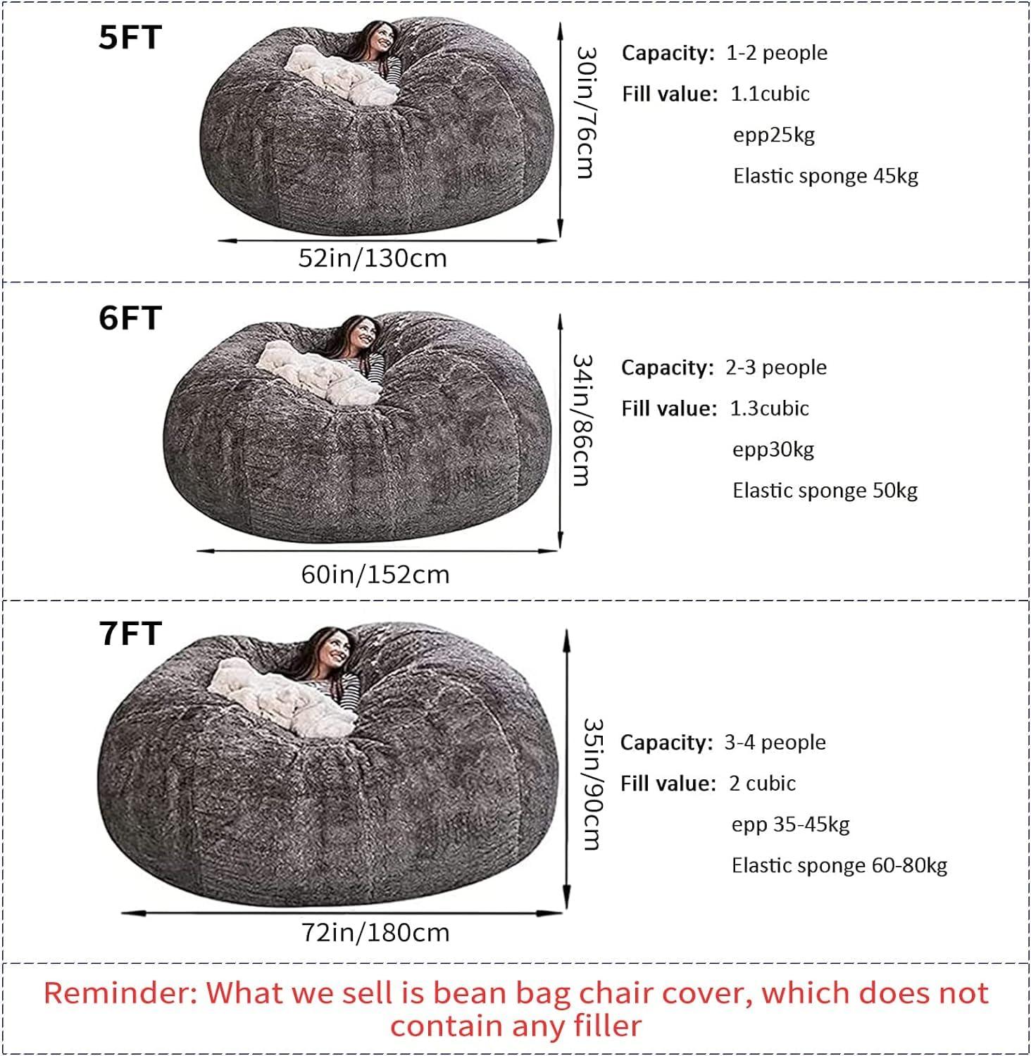 YUMOMUY (Cover only, No Filler) Giant Fur Bean Bag Chair Cover for Kids Adults, Living Room Furniture Big Round Soft Fluffy Faux Fur Beanbag Lazy Sofa Bed Cover (Light Brown, 7FT)
