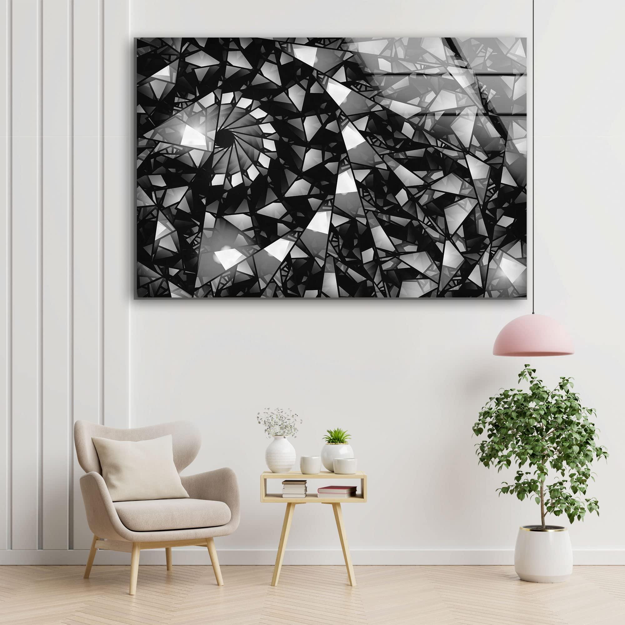 My Photostation.com Myphotostation Black and White Abstract Tempered Glass Wall Art 43Wx27H\'\' Abstract Wall Art Geometric Art Decor Glass Printing Large Wall Art for Living Room Tempered Glass Panel Stained Wall Decor