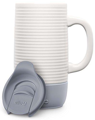 Ello Ello Jane 18oz Ceramic Travel Mug with Handle, Splash-Resistant Slider Lid and Built-in Coaster, Perfect for Coffee and Tea, BPA Free, Dishwasher Safe, Holiday Gift Her Him, Gray