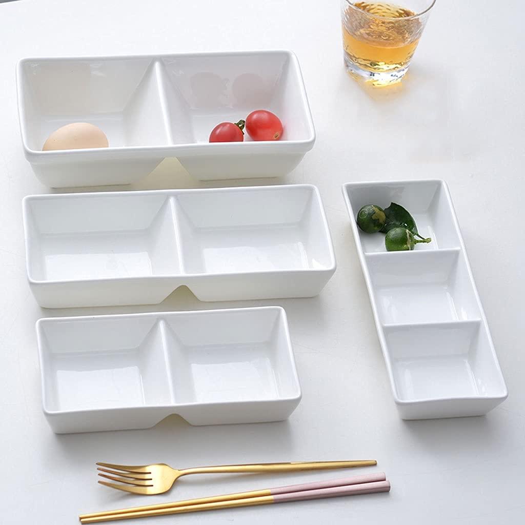 TOMYEUS TOMYEUS salad bowl White Ceramic Soy Sauce Dish 3 Compartment Appetizer Plate Tray Divided Dipping Sauce Dishes for Sushi Ketchup Appetizer Serving (9.65inch small bowl