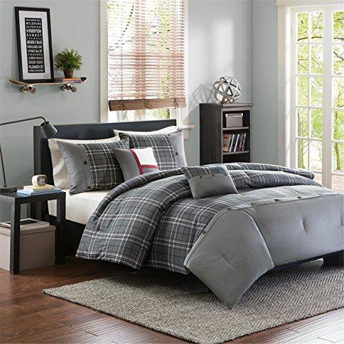 Intelligent Design Intelligent Design Daryl 5 Piece Plaid Print All Seasons Comforter Set, King/Cal King, Grey - Ultra Soft Microfiber Teen Bedding