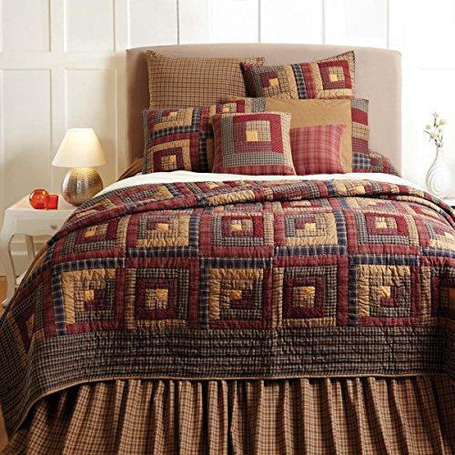 VHC Brands VHC Brands Millsboro Twin Quilt 70Wx90L Log Cabin Country Rustic Lodge Design, Burgundy