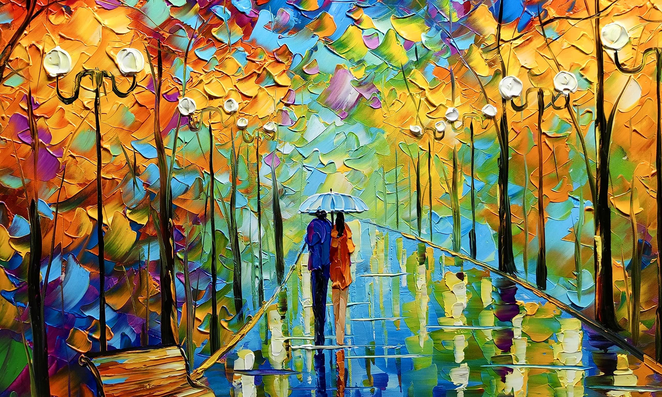 Tyed Art Tyed Art- Contemporary Art Landscape Oil Painting On Canvas Abstract Textured Tree Painting hand-painted acrylic frame wall art modern canvas painting 24x48inch