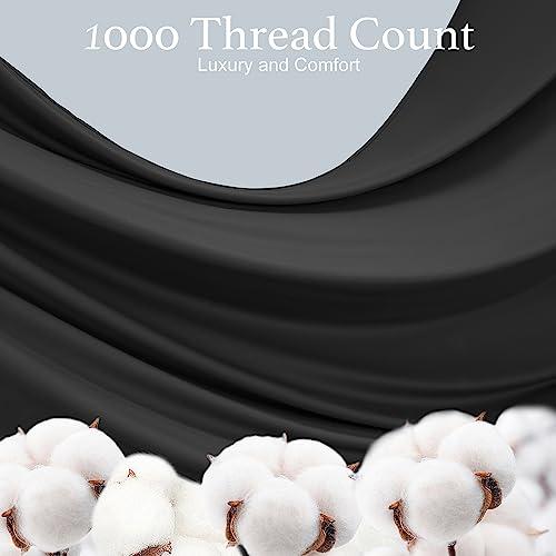SAKIAO SAKIAO 1000 Thread Count Luxury Heavy Cotton Sheets,100% Egyptian Cotton Sheets Full Bed Sheet Set,Very Smooth Soft & Thick Sateen Weave Fits Mattress Upto 18\'\' DEEP Pocket (Black, Full)