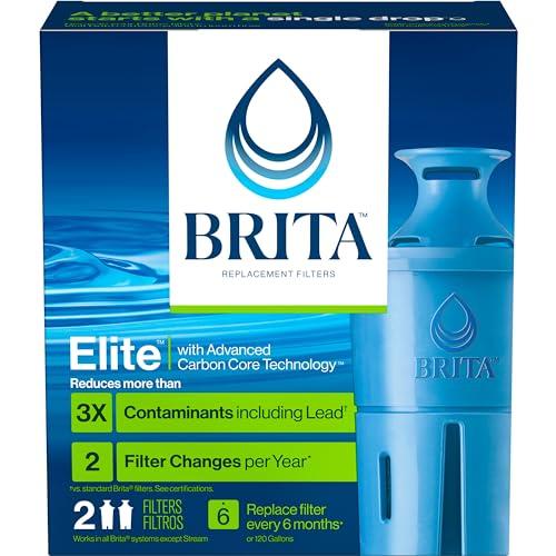 Brita Brita Elite Water Filter Replacements for Pitchers and Dispensers, NSF Certified to Remove 99% of Lead, 2 Count, Blue