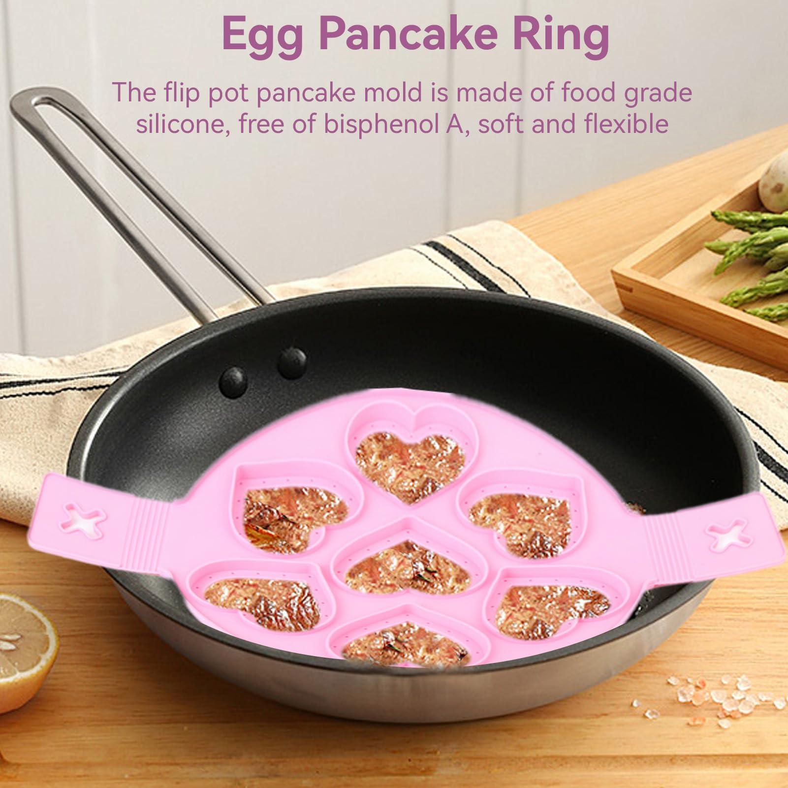 Beufee Pancake Mold, 2 PCS Silicone Eggs Pancake Making Mold, Pancake Molds Ring Fried Egg Mold Pink Non Stick Egg Ring Egg Cooker Pan Flip Mold Love and Heart Shapediy Kitchen Accessories