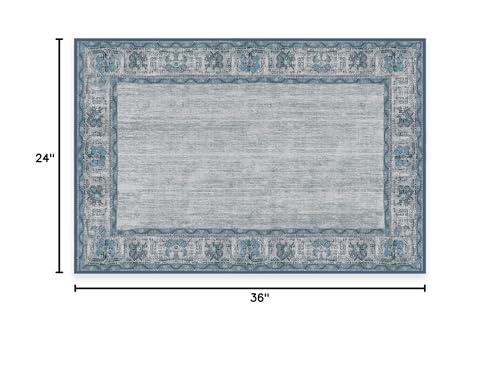 RUGGABLE Ruggable Washable 2x3 Area Rug, Zinnia Blue, Premium Rugs for Living Room, Bedroom, Kitchen, Office, Classroom with Gripper Non Slip Pad
