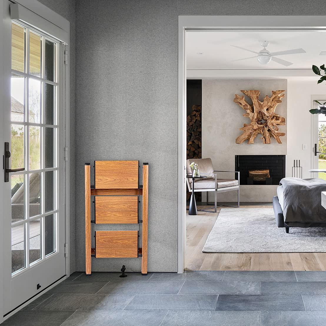 Soladder SOLADDER 3 Step Ladder, Folding Step Stool with Anti-Slip Wide Sturdy Pedal and Handgrip, Multi-Use for Home and Kitchen Use, Space Saving-Woodgrain(300 lbs Capacity)