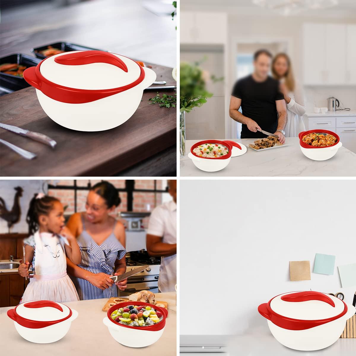 Pinnacle Thermoware Pinnacle Insulated Casserole Dish with Lid 1.5 qt. Hot Pot Food Warmer/Cooler Great Thermal Soup/Salad Serving Bowl- Stainless Steel Hot Food ContainerBest Gift Set for Moms Holidays Red/white