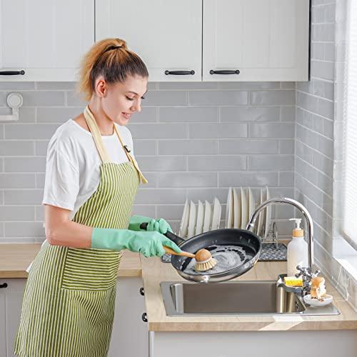 SUBEKYU SUBEKYU Dish Brush with Handle, Natural Bamboo Dish Scrubber Brush, Kitchen Dishwashing Brush for Cleaning Dishes/Pans/Pots/Sinks, Sisal Bristles, 2P