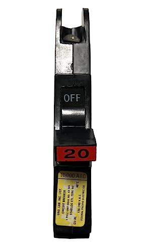 Connecticut Electric 1- Federal Pacific Circuit Breaker, NC20 1-Pole 20-Amp Thin Series NC 020 (OUT OF FACTORY CARTON) FPE, MAY BE RED OR BLACK HANDLE