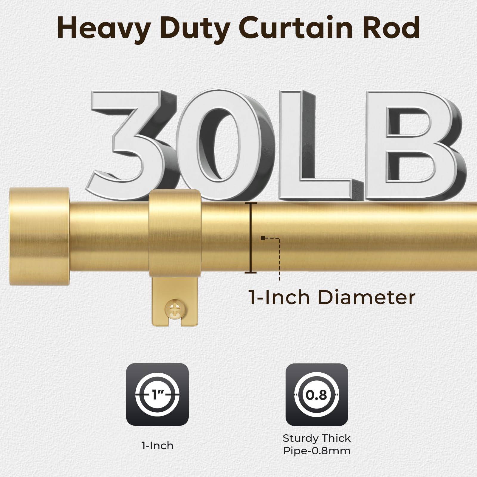 zeerobee Zeerobee Curtain Rods for Windows 32 to 72, 1 Inch Heavy Duty Drapery Rods with Adjustable Length, Outdoor Modern Curtain Pole with Simple End Caps, 32"-72", Brushed Gold