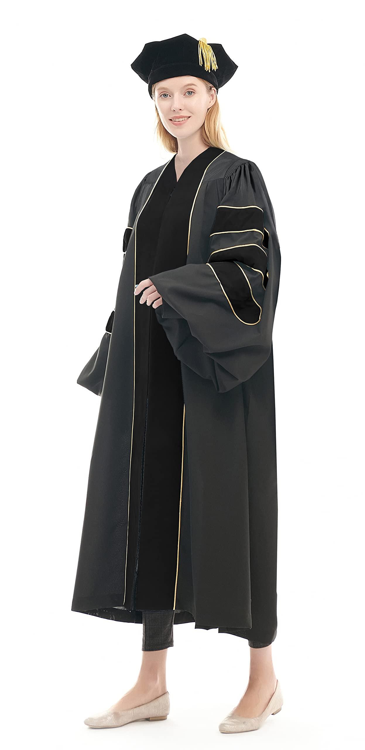 Herrenbek Herrenbek Doctoral Tam with Gold Bullion Tassel Unisex Black Velvet 8 Sided Graduation Tam