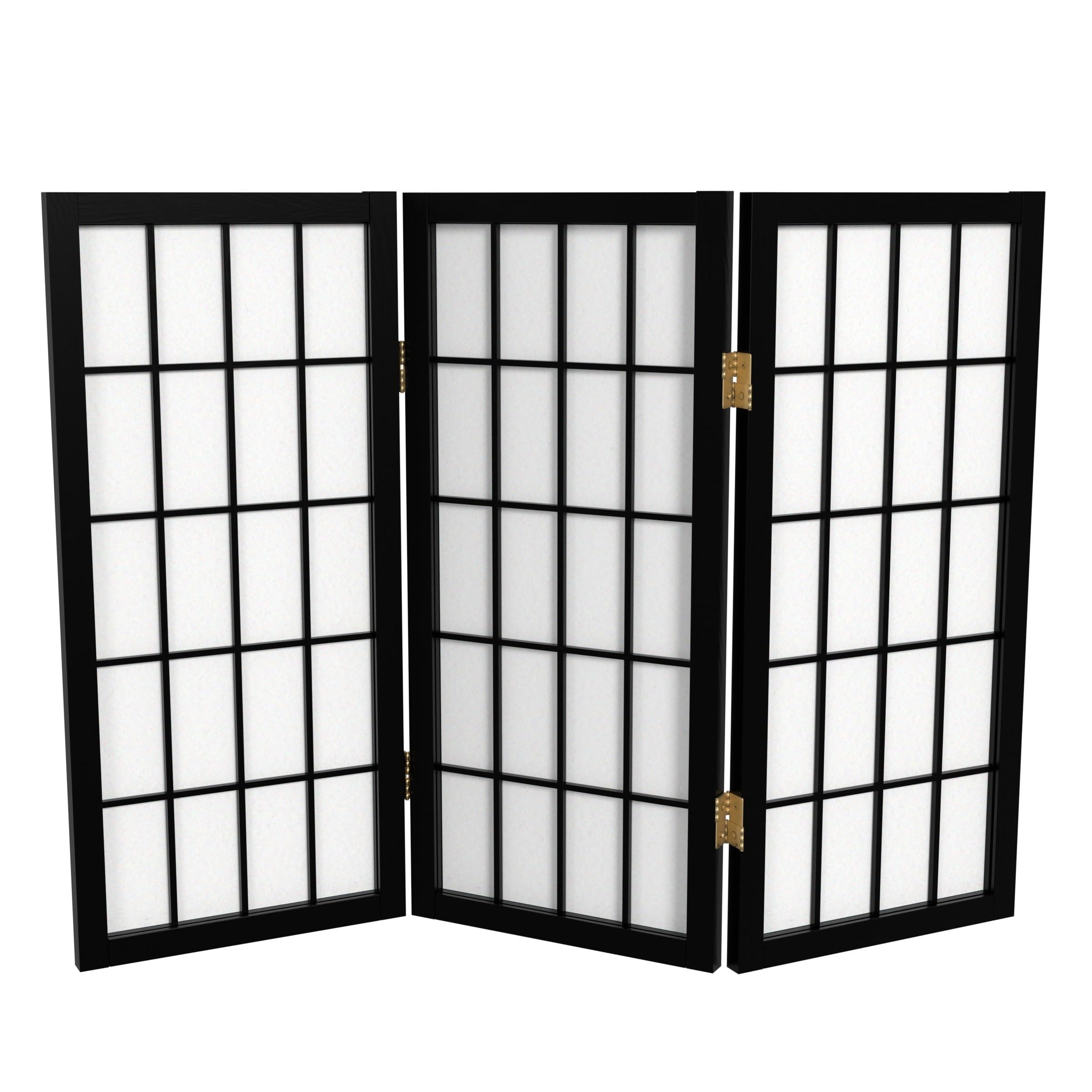Red Lantern 2 ft. Short Desktop Window Pane Shoji Screen - Black - 3 Panels