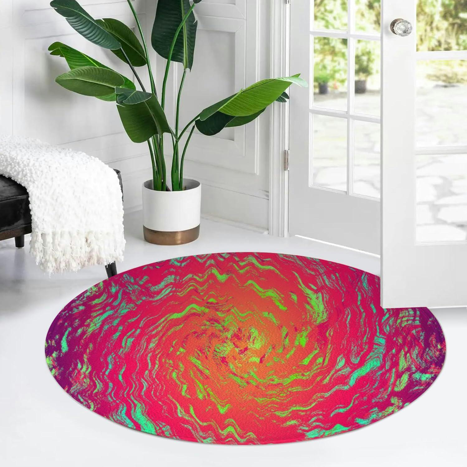 TIAYOUORTY Small Round Rug 3ft Circular Circle Rugs Round Bathroom Entryway Bedroom Kitchen Washable Area Rug Carpet 3 Feet Twirl Orange Abstract Style Rug