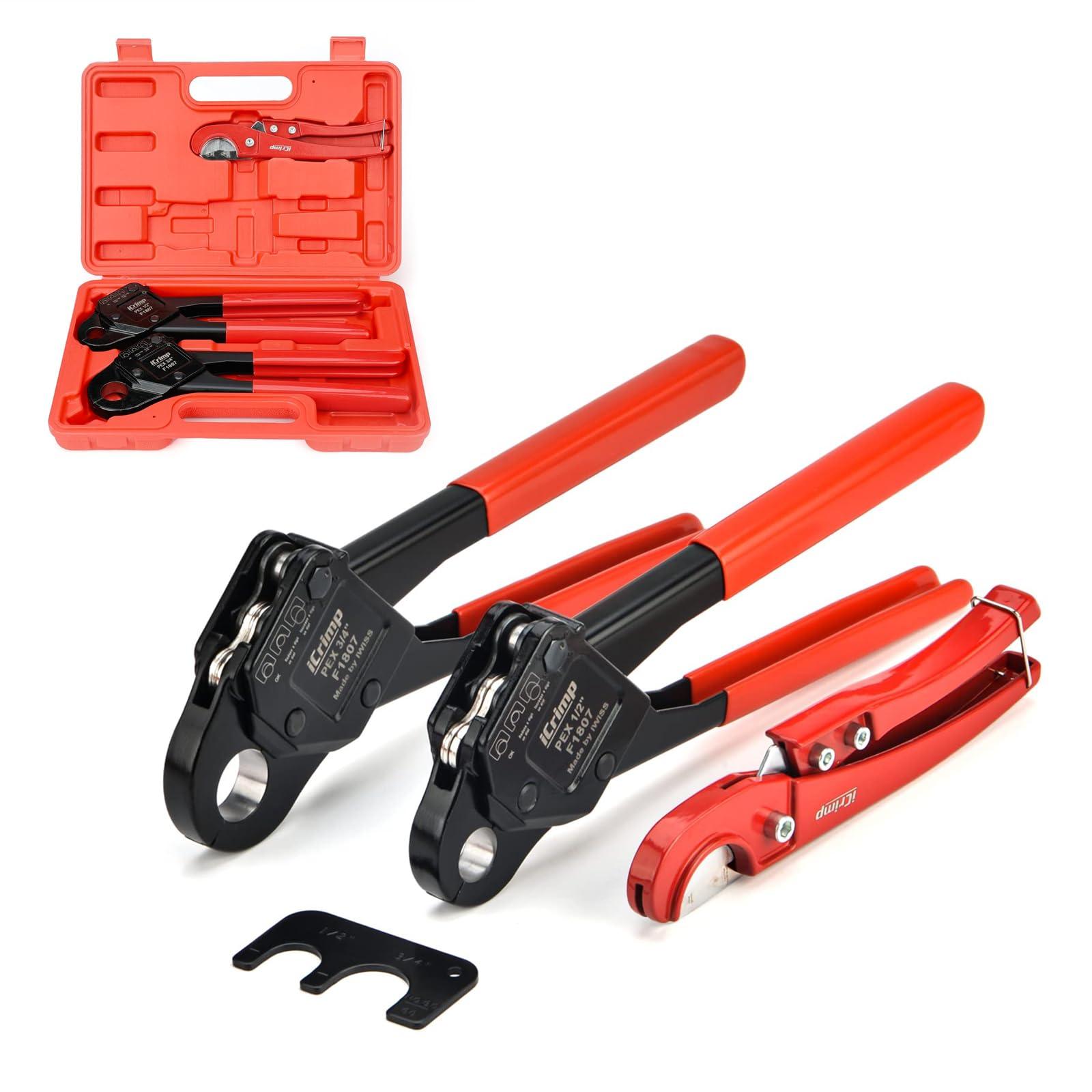IWISS iCrimp Angle Head F1807 PEX Pipe Crimping Tool for Copper Rings - 1/2&3/4-inch Two Crimper Set with Cutter, Suitable for Tight Spaces