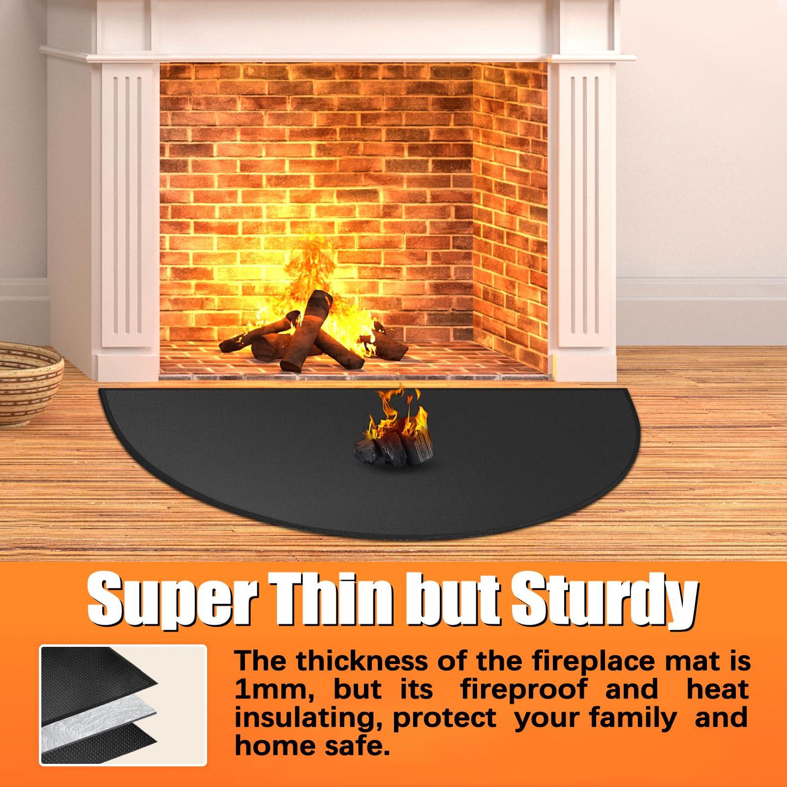 TOHONFOO Hearth Rugs for Fireplaces Fire Resistant, 42 x 24 inch Fireproof Fireplace Mat Hearth Rug, Hearth Pads for Wood Stove Fireplace Indoor Outdoor, Protect Floors Carpets from Sparks Embers-Black, 1mm