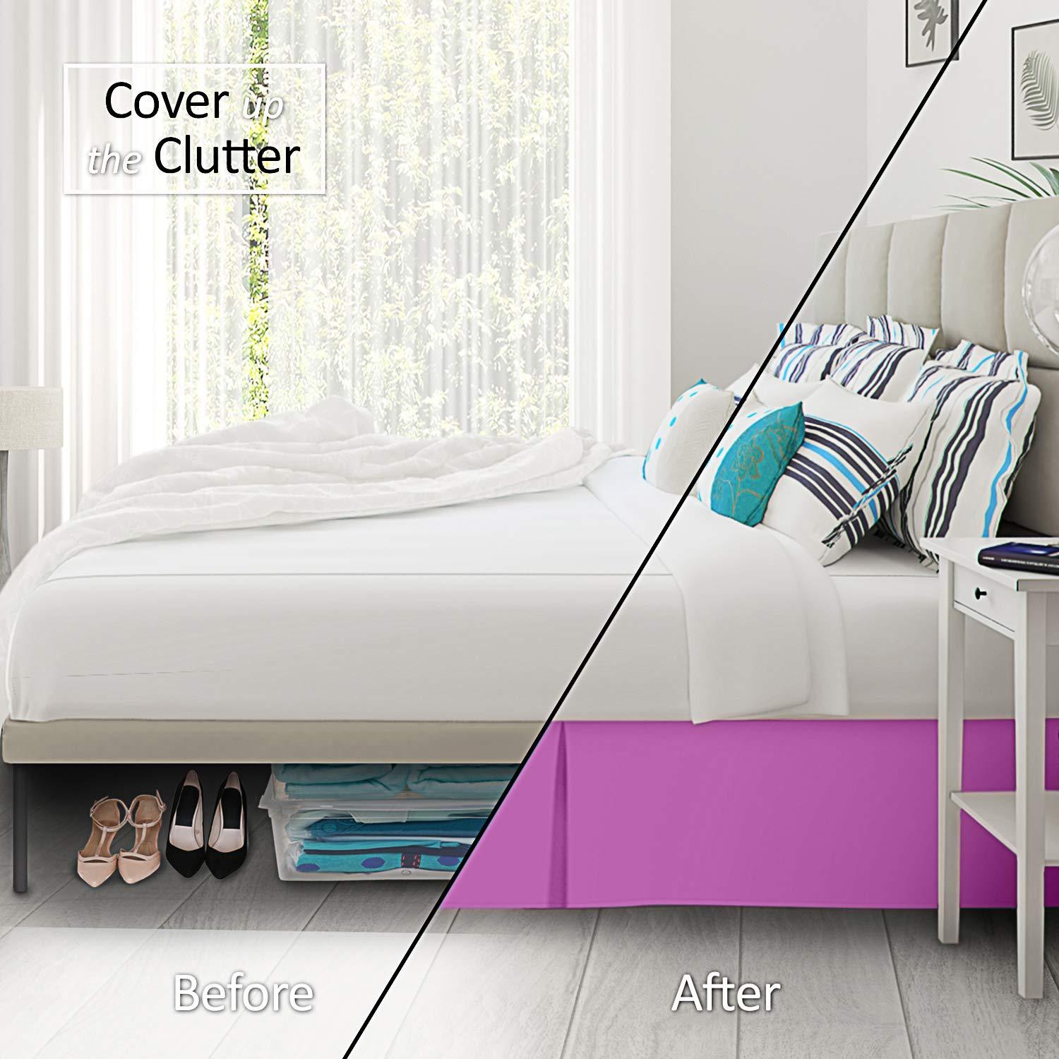 Glamour Bedding Super Soft Tailored Box Pleated Radiant Orchid Purple Bed Skirt 16'' Drop 39 x 80Inches Egyptian Cotton 800 TC Hotel Quality Split Corner Twin XL Bed Skirt Wrinkle & Fade Resistant Bed Cover Skirt