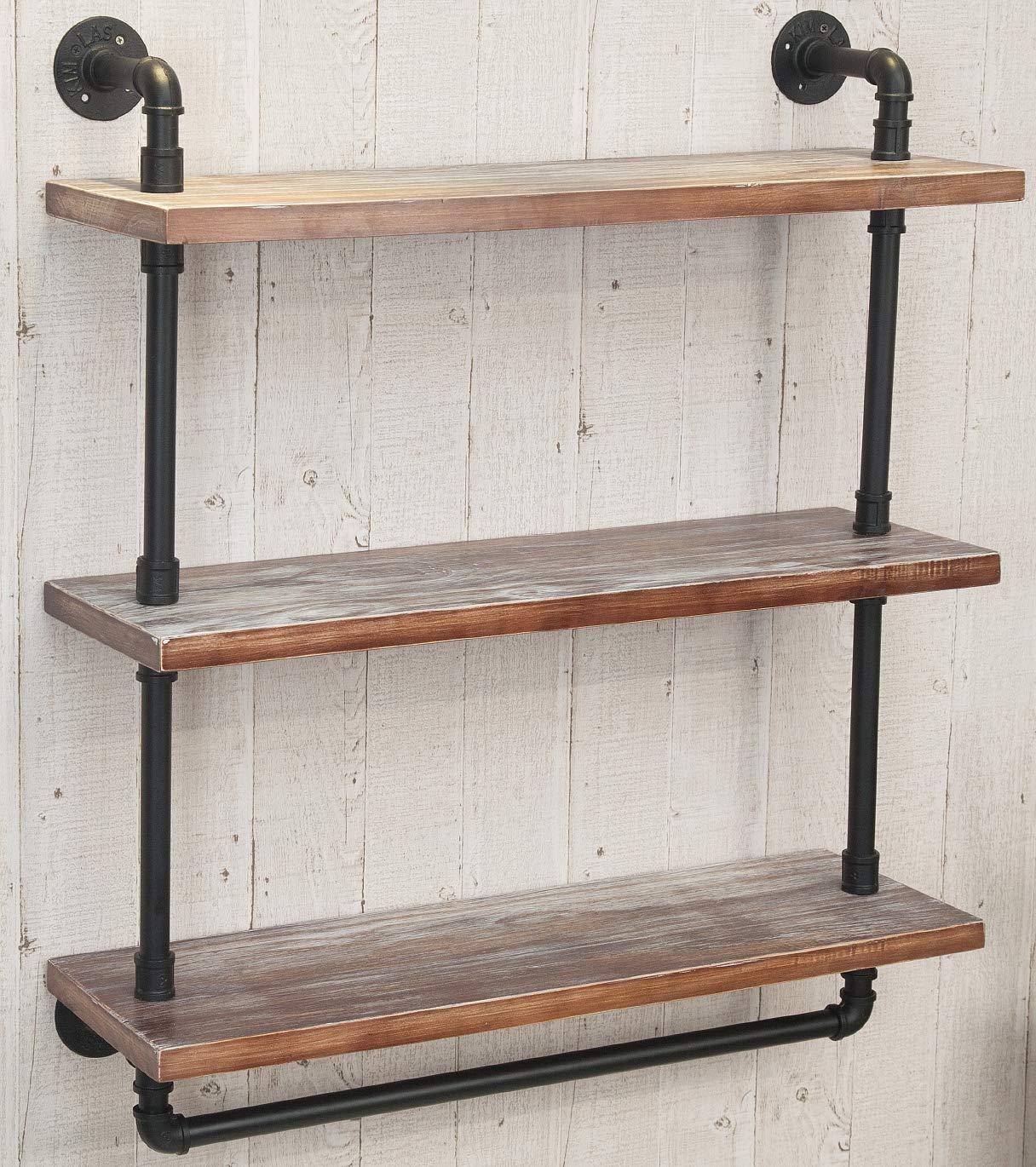 ZYUXUAN Bathroom Pipe Shelves with Towel Bar Industrial Pipe Shelving ,3Tier 24 inch Retro Rustic Farmhouse Pipe Industrial Wall Shelves Bathroom Shelves Over Toilet for Storage