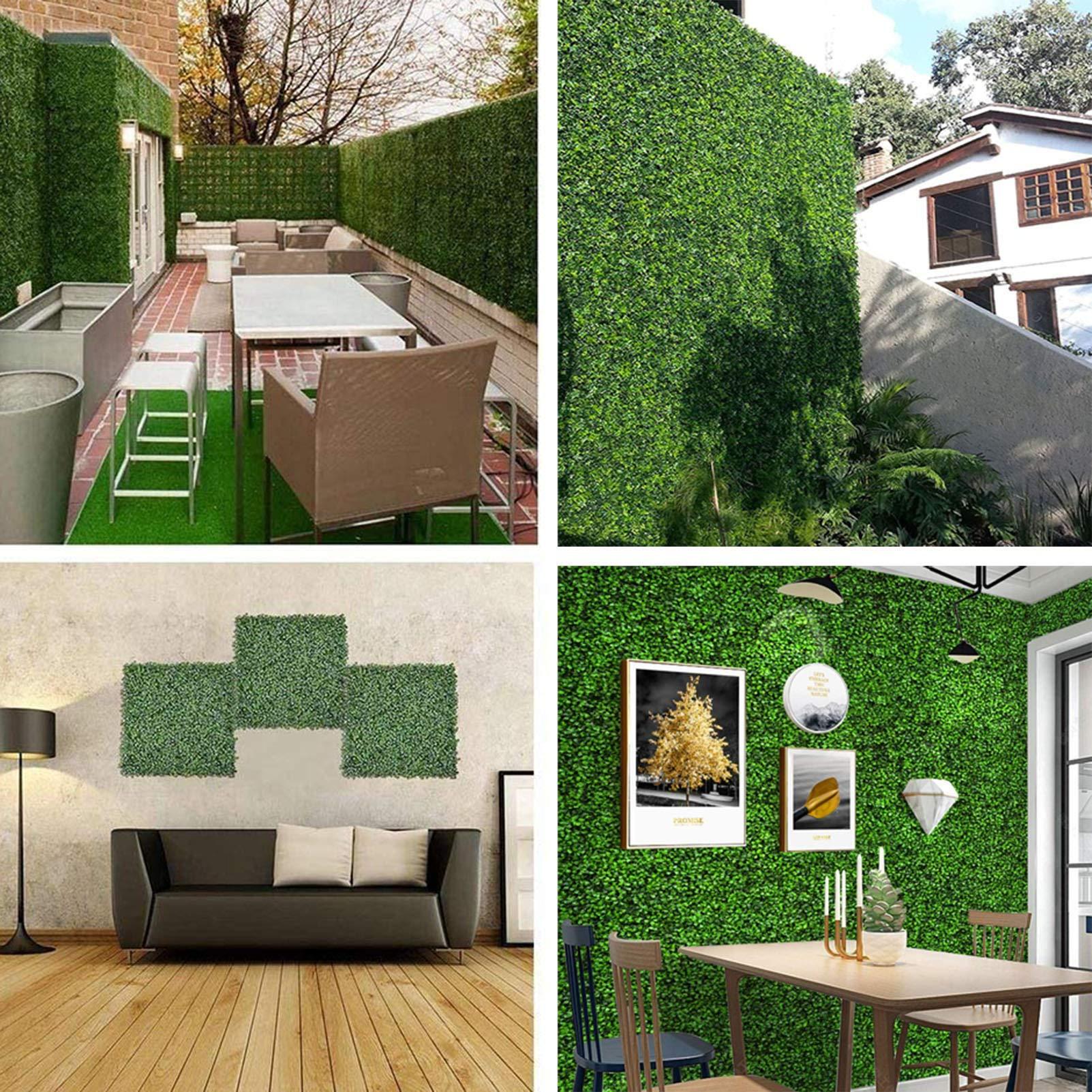QIAOH QIAOH Artificial Boxwood Panels 24PCS, Faux Hedge Wall Backdrop, Artificial Grass Wall, Green Boxwood Wall Mat for Outdoor, Balcony, Garden Fence Screen and Indoor Wall Decoration