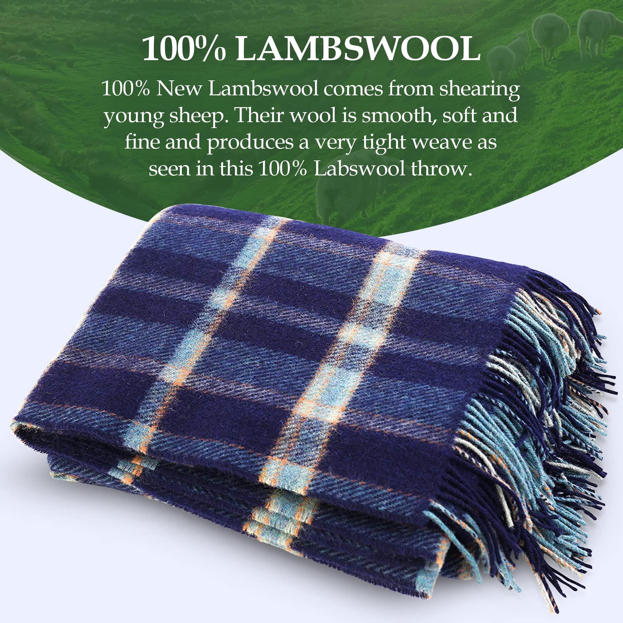 Biddy Murphy Genuine Irish, 100% Wool Throw & Toss Blanket, Traditional Plaid Print, Soft Warm Heirloom Quality Lambswool, Imported from Ireland, 54\" x 72\" Inches, Purple