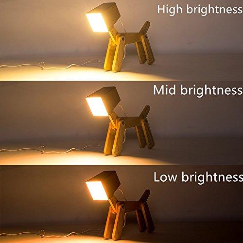 HROOME HROOME Super Cute Dog Table Lamp for Kids Room Bedroom Bedside - Dimmable Touch Control Wood Fun Unique Desk Lamp Warm White Light Gifts for Friends Boys Girls Dorm Farmhouse (Medium-Wood Color)