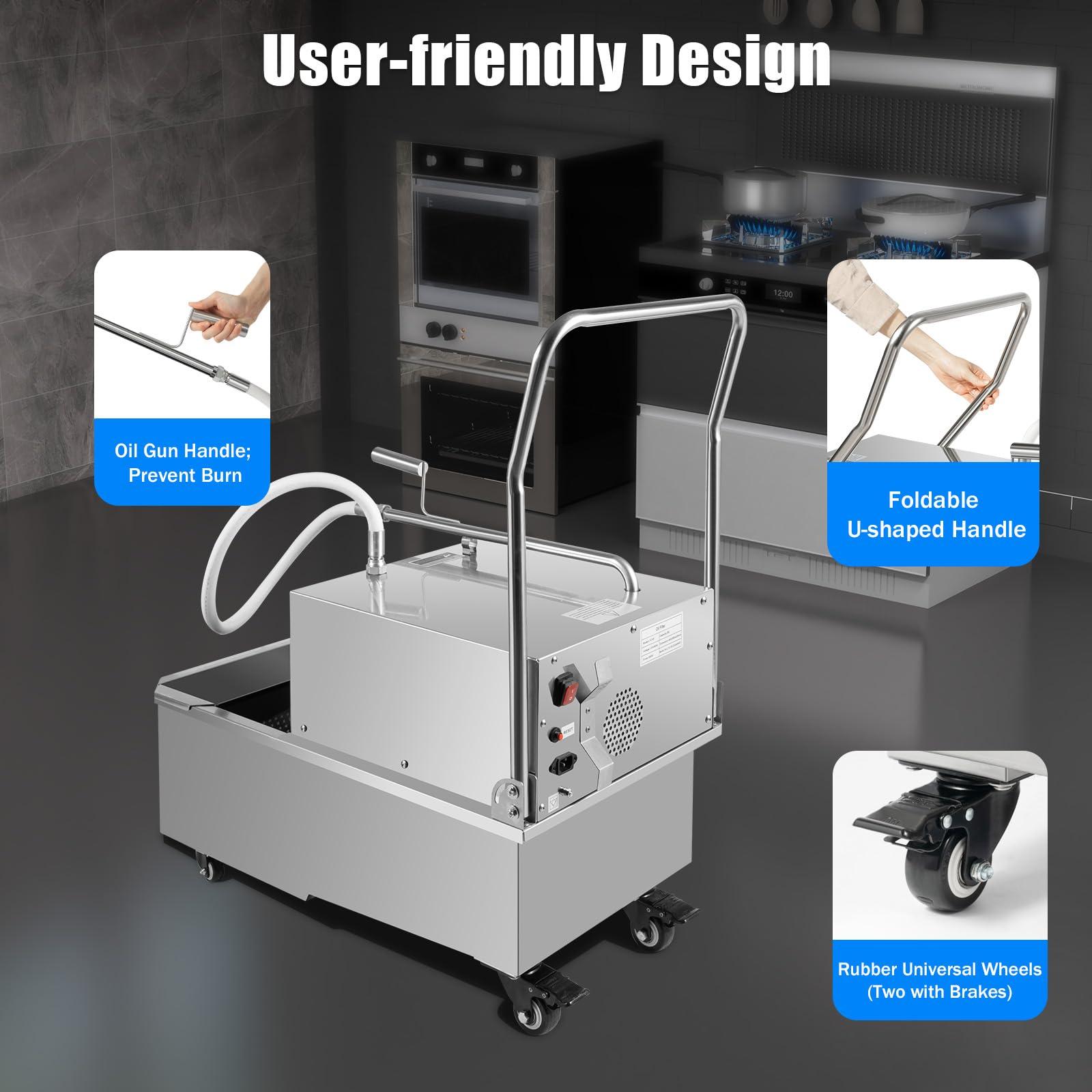 AGULIUM AGULIUM Mobile Fryer Filter, 550W Mobile Frying Oil Filtering System, Commercial Fryer Oil Filter Cart Machine, Oil Filtration System, Deep Fryer Filter Machine, 55L/14.53Gal Capacity