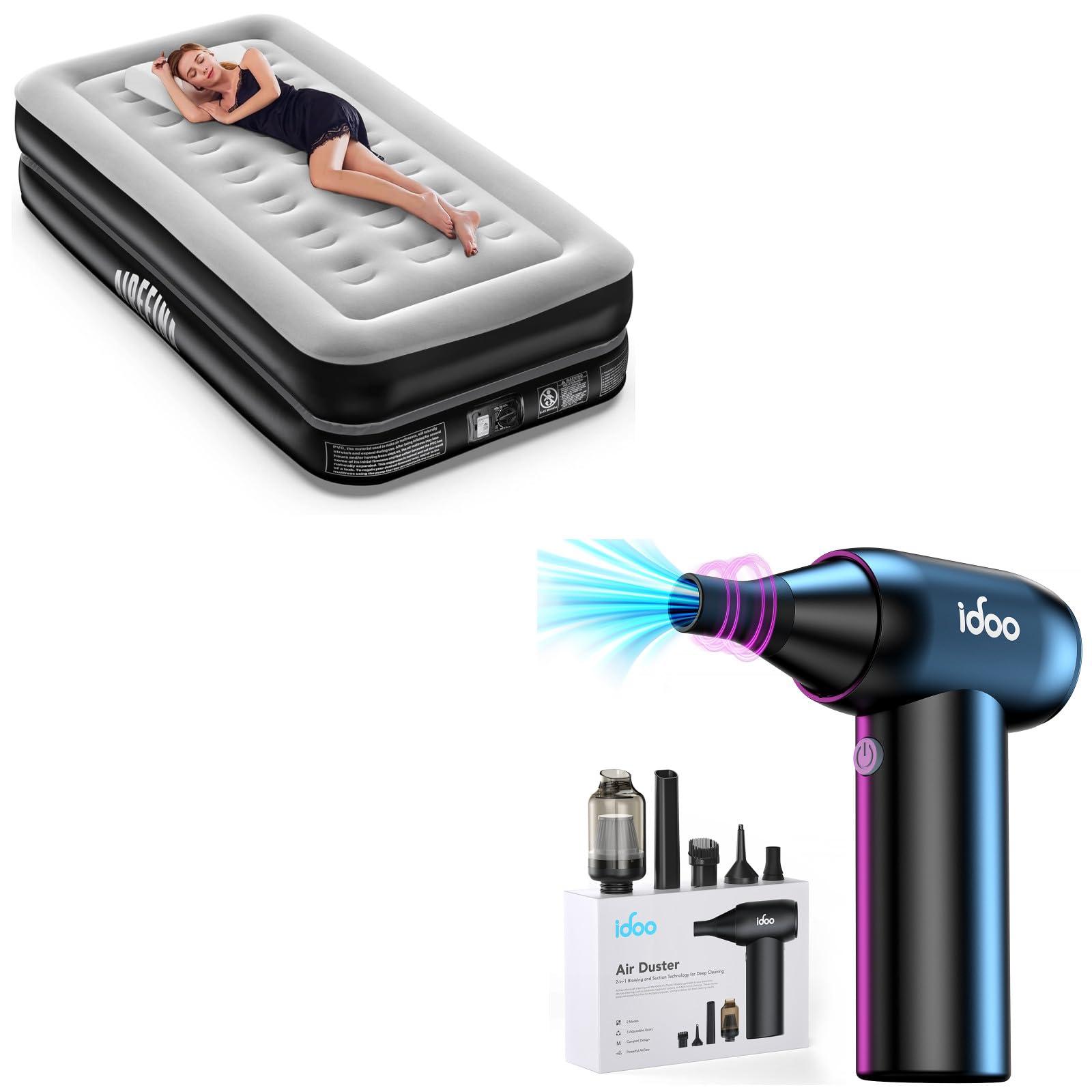 Airefina Airefina Deluxe Twin Air Mattress with Built-in Pump, Electric Compressed Air Duster