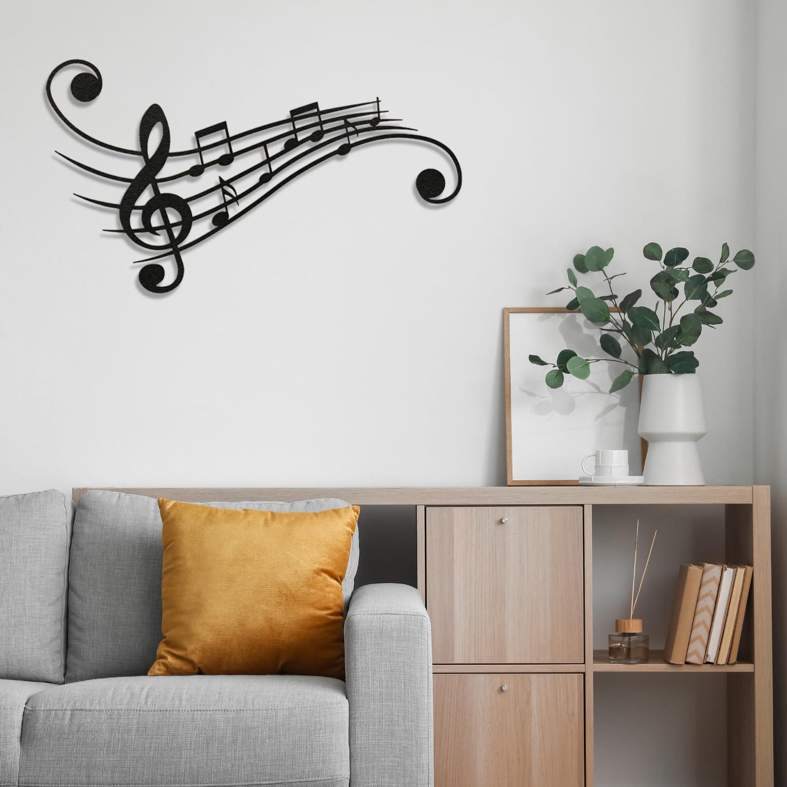 fayholy fayholy Music Notes Metal Wall Art, Metal Treble Clef Design Wall Decor, Music Lover Gift, Conservatoire Decoration, Housewarming Gift, Wall Hanging, Office Wall Decor (Black, 29.5"x17"/75x43cm)