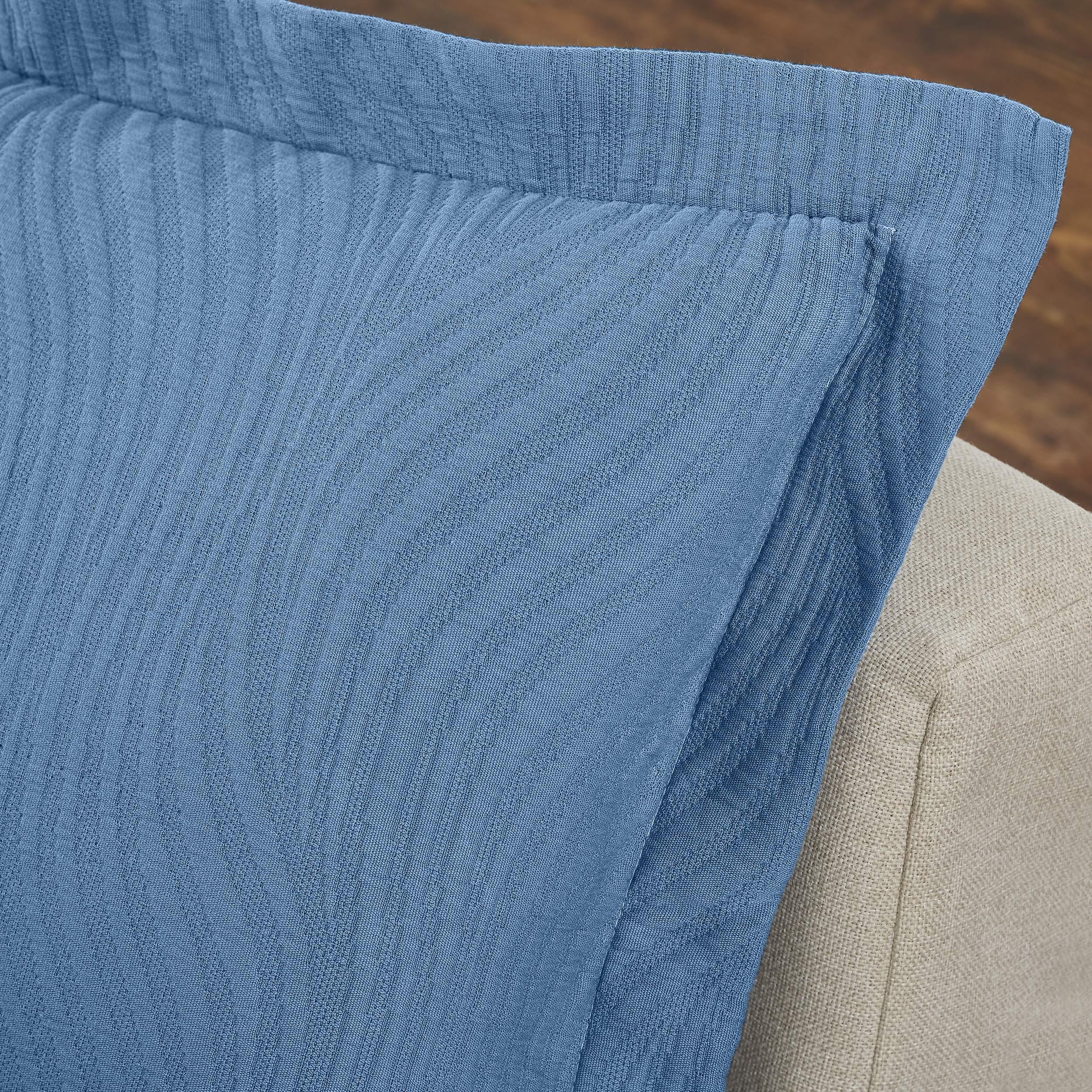 Superior Superior Cascade Cotton 2 Piece Bedspread Set, Home Bed Decor, Decorative Textured Bed Spread, 1 Pillow Sham, Airy Blanket, Matelasse Coverlet Bedding, Wave Pattern Design, Twin, Denim Blue