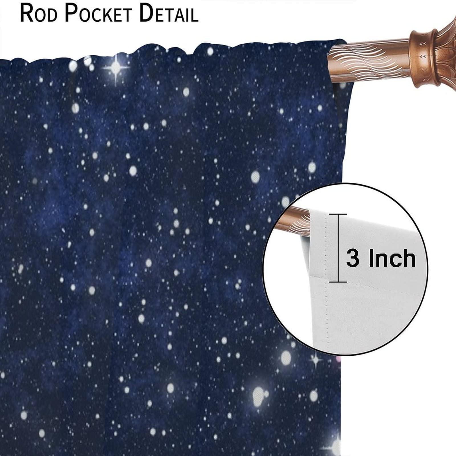 BAEKJIN Night Sky Space Curtains Dark Blue Universe Galaxy Nebula Stars Printed Art Rod Pocket Blackout Window Drapes 2 Panels Set for Bedroom Living Room Decor 42x63in