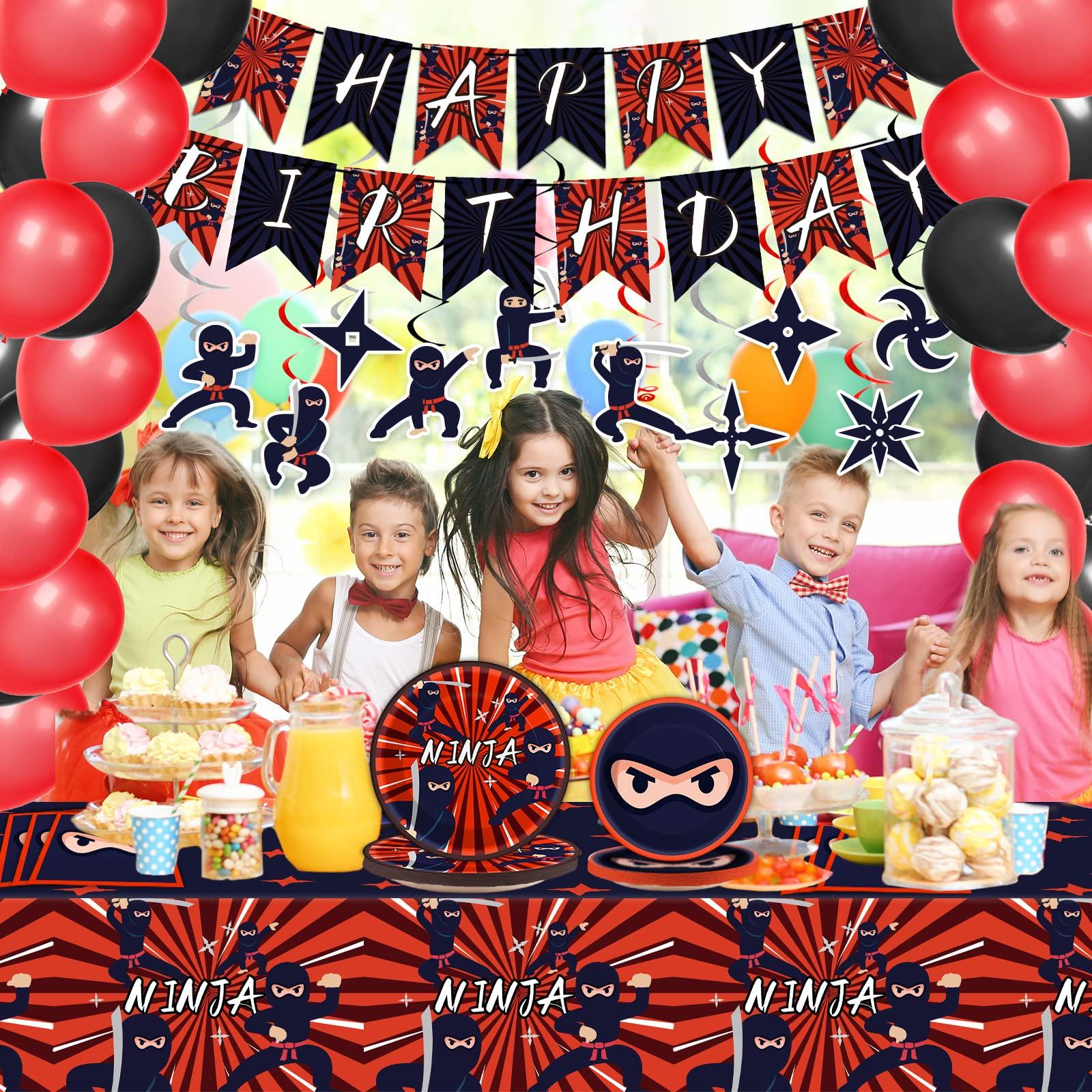 Tevxj 162 Pcs Ninja Birthday Party Decoration Set Ninja Warrior Party Supplies Kit Includes Ninja Master Tableware Tablecloth Hanging Banners Foil Swirls Cutouts Balloons for Kids Boys Karate Party Favors