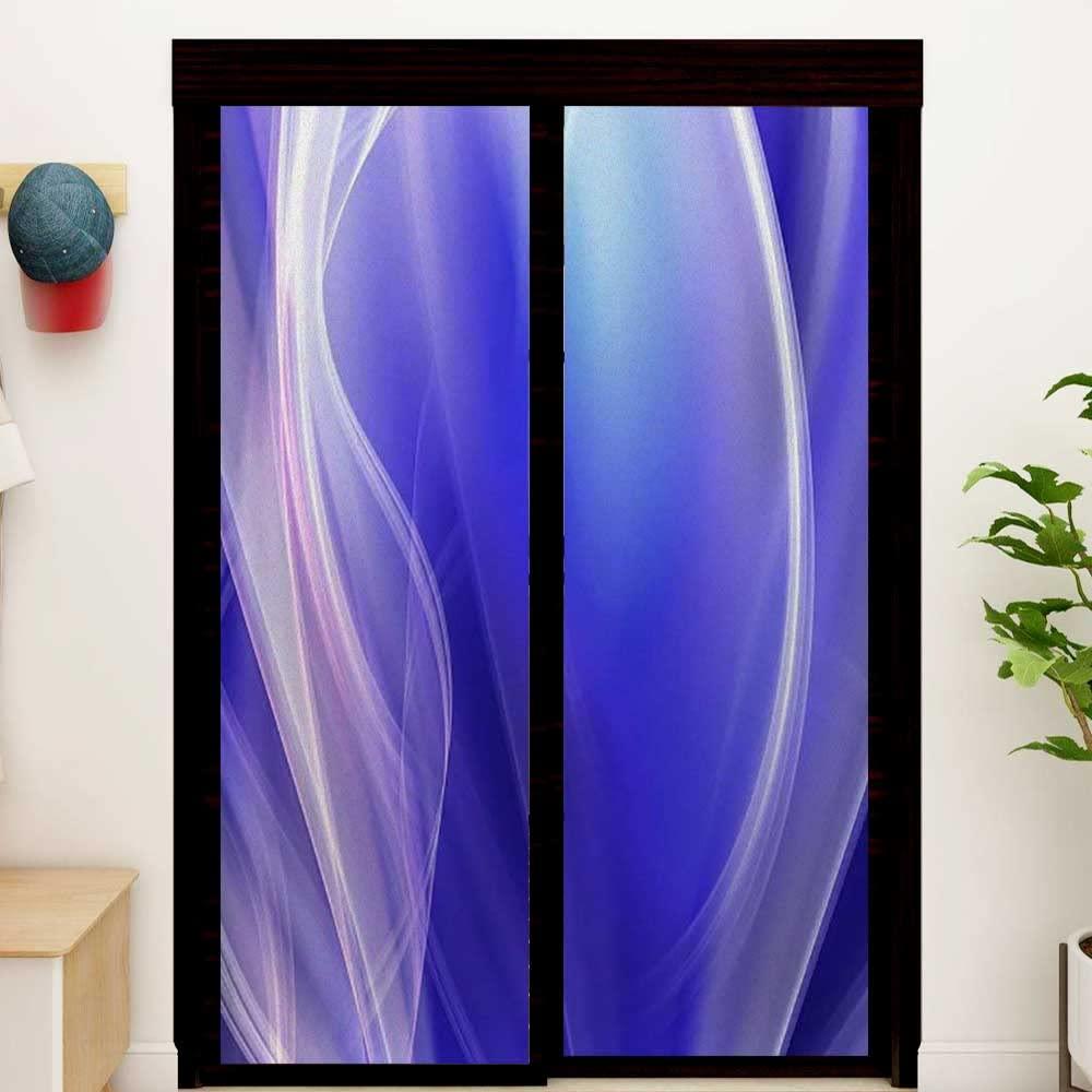 G01-ART Stained Glass Window Film Self Adhesive Blue Line Modern Removable Window Tint Film Privacy Privacy Film Application Kit 17.7inch x 35.4inch (L+R,2PCS)