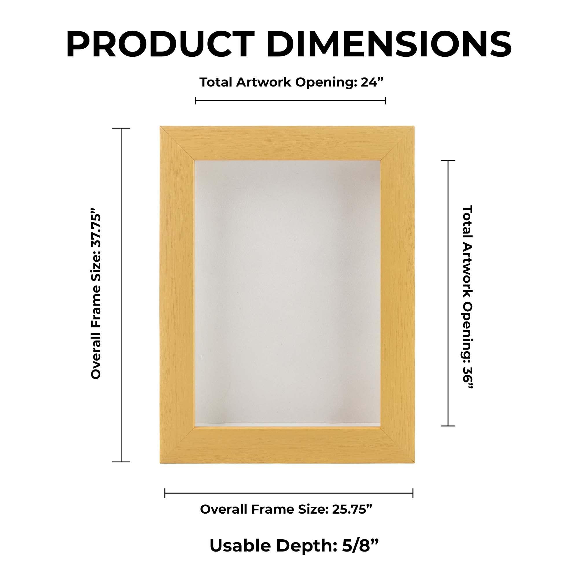 Poster Palooza 24x36 Shadow Box Frame Natural Wood | with a 3/4\" Usable Display Depth | Includes a White Real Suede Texture Acid-Free Backing Board, UV Resistant Acrylic, and Hanging Hardware