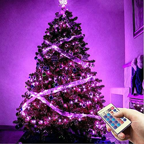 RUICHEN RUICHEN Dimmable Purple Fairy Lights Plug in, Super Long 165 Ft 500 LED Twinkle String Lights with Remote, Waterproof Silver Wire Lights for Christmas Halloween Party Bedroom Patio Garden