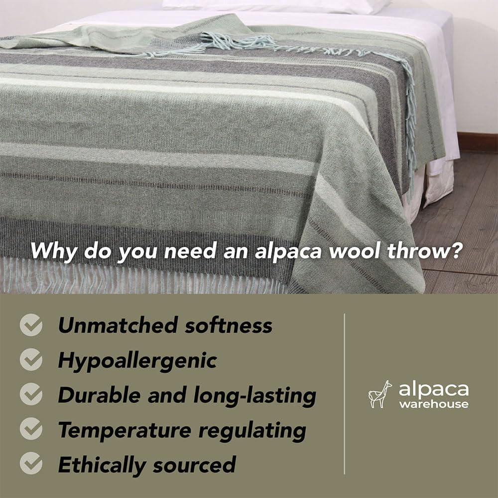 Alpaca Warehouse Alpaca Wool Blanket Throw Cherokee Design for Bed Couch Sofa Soft Warm Peruvian Alpaca Wool Blankets 72\" x 60\" (Combination 24 (Ivory/Gray/Blue))