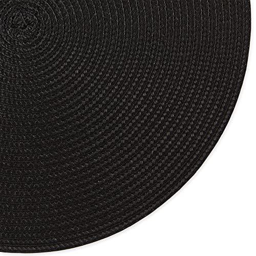 DII DII Classic Woven Tabletop Collection, Indoor/Outdoor Placemat Set, Round, 15" Diameter, Black, 6 Piece