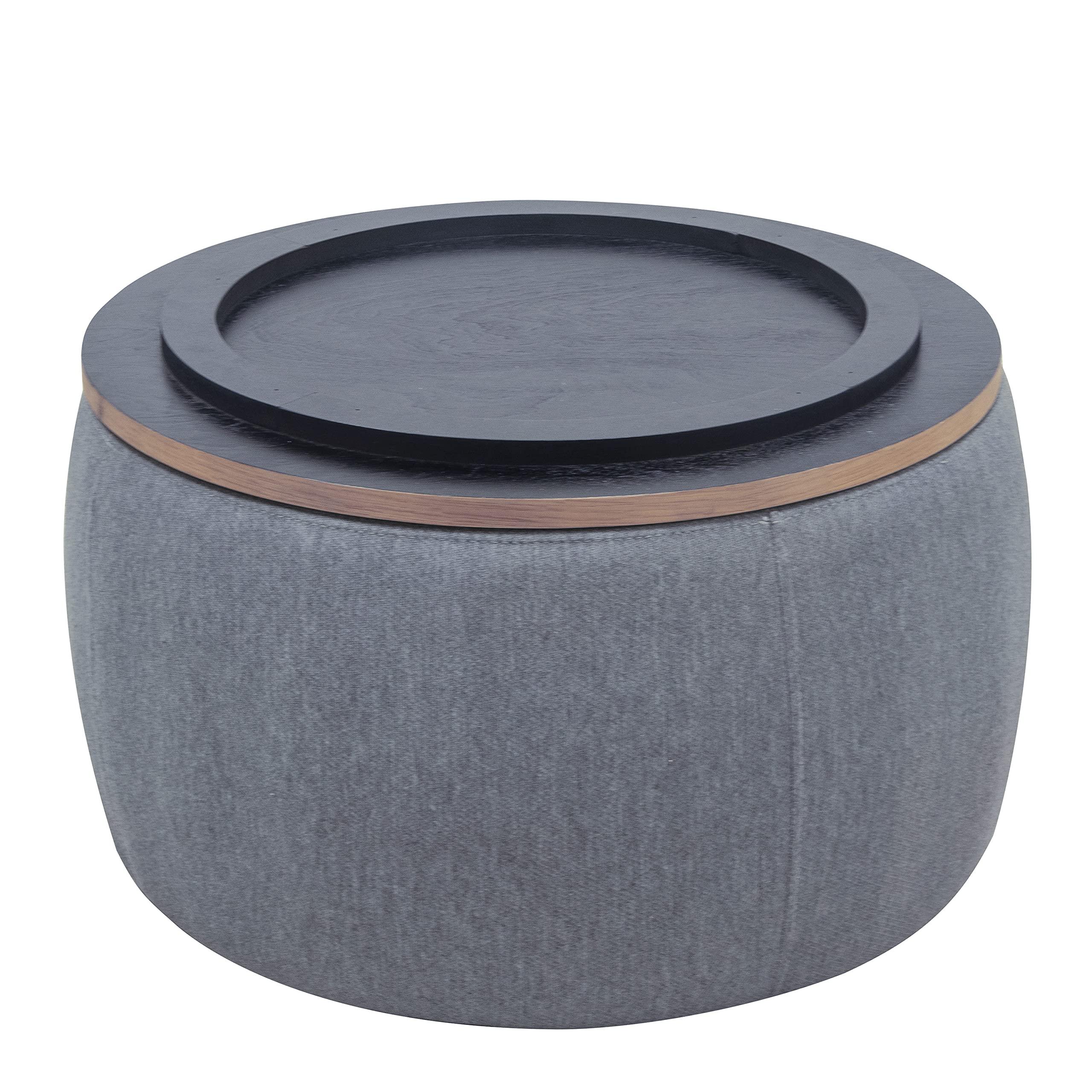 Tmosi Round Storage Ottoman Coffee Table, Footstool, Side Table End Table for Living Room (Dark Grey)