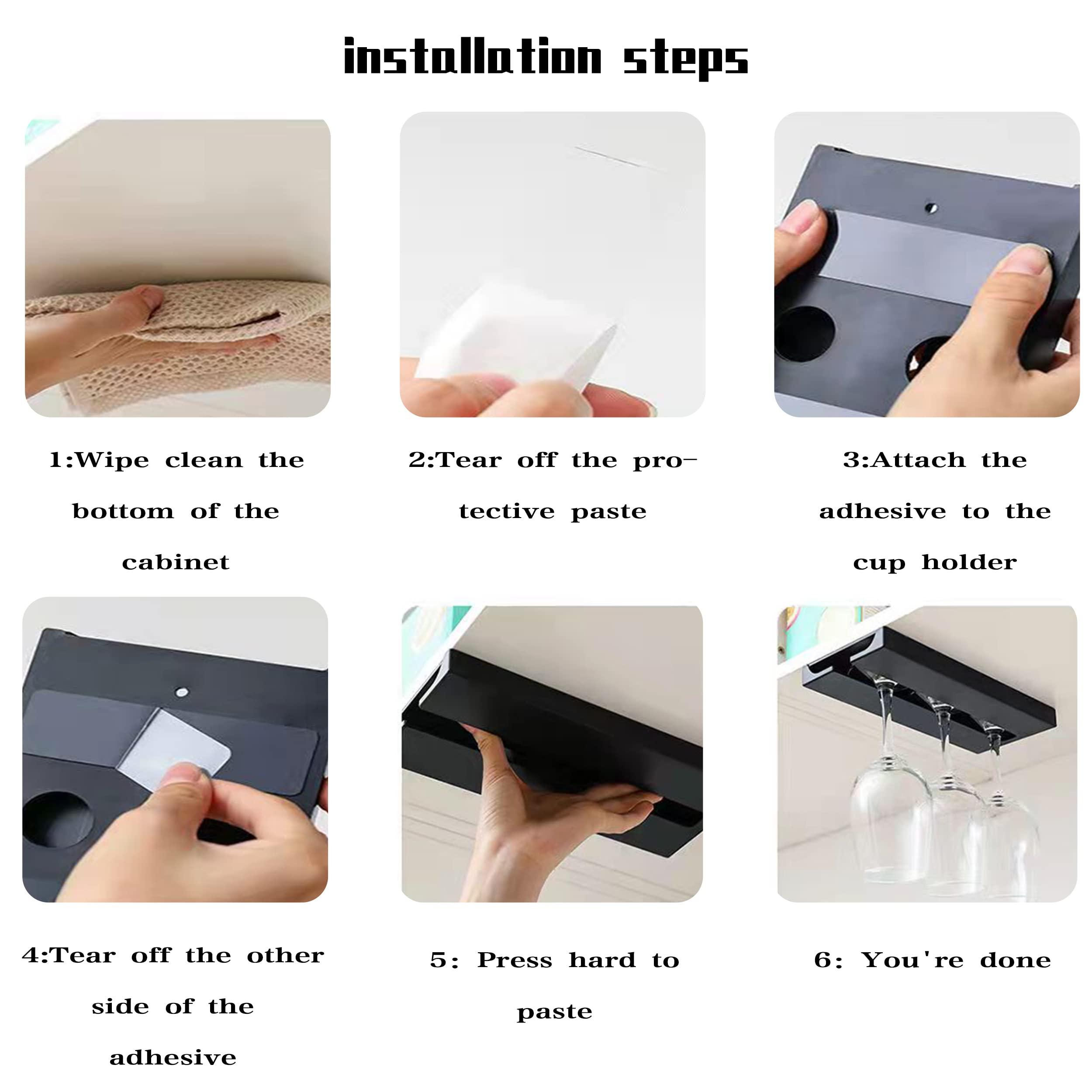 Vaisoeny Vaisoeny Wine Glass Holder Under Cabinet Wine Glass Rack - Under Cabinet Stemware Wine Glass Holder Glasses Storage Hanger plastic Organizer for Bar Punch-free Self-adhesive 2 PackWhite