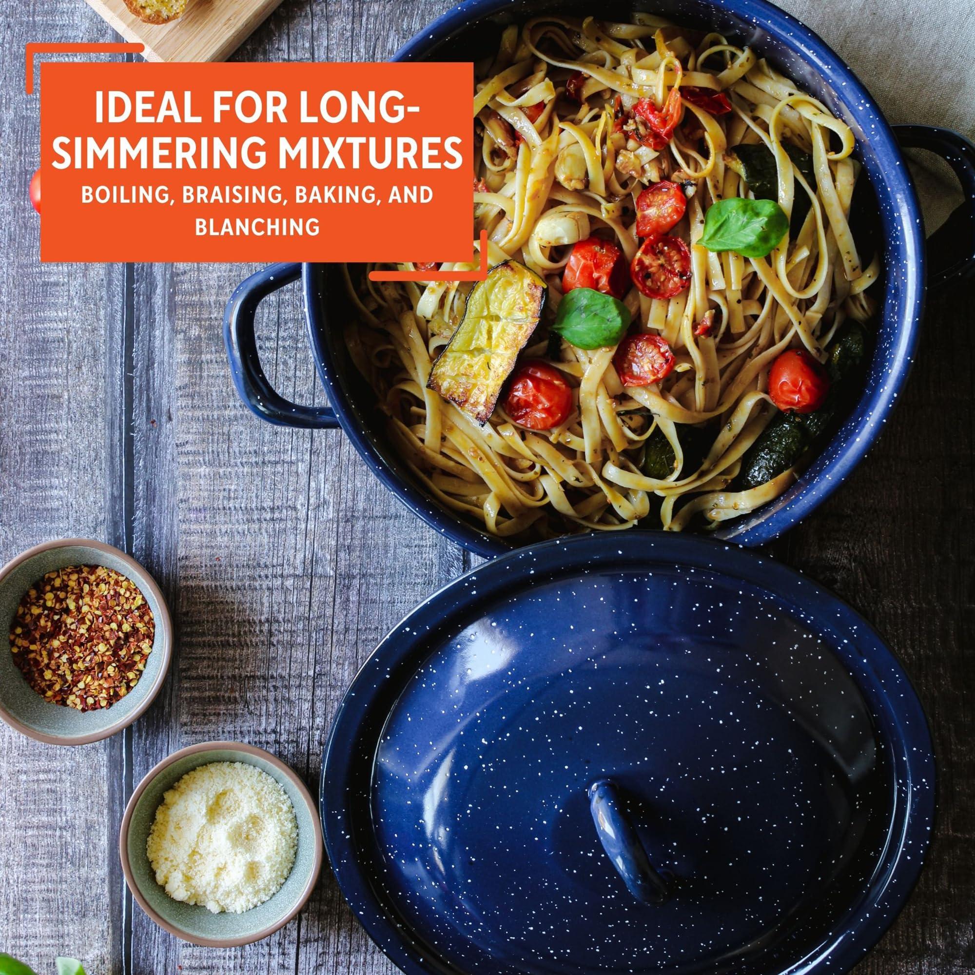 Imusa IMUSA USA C20666-1062810W Speckled Enamel Stock Pot with Lid, 4 Quart, Blue