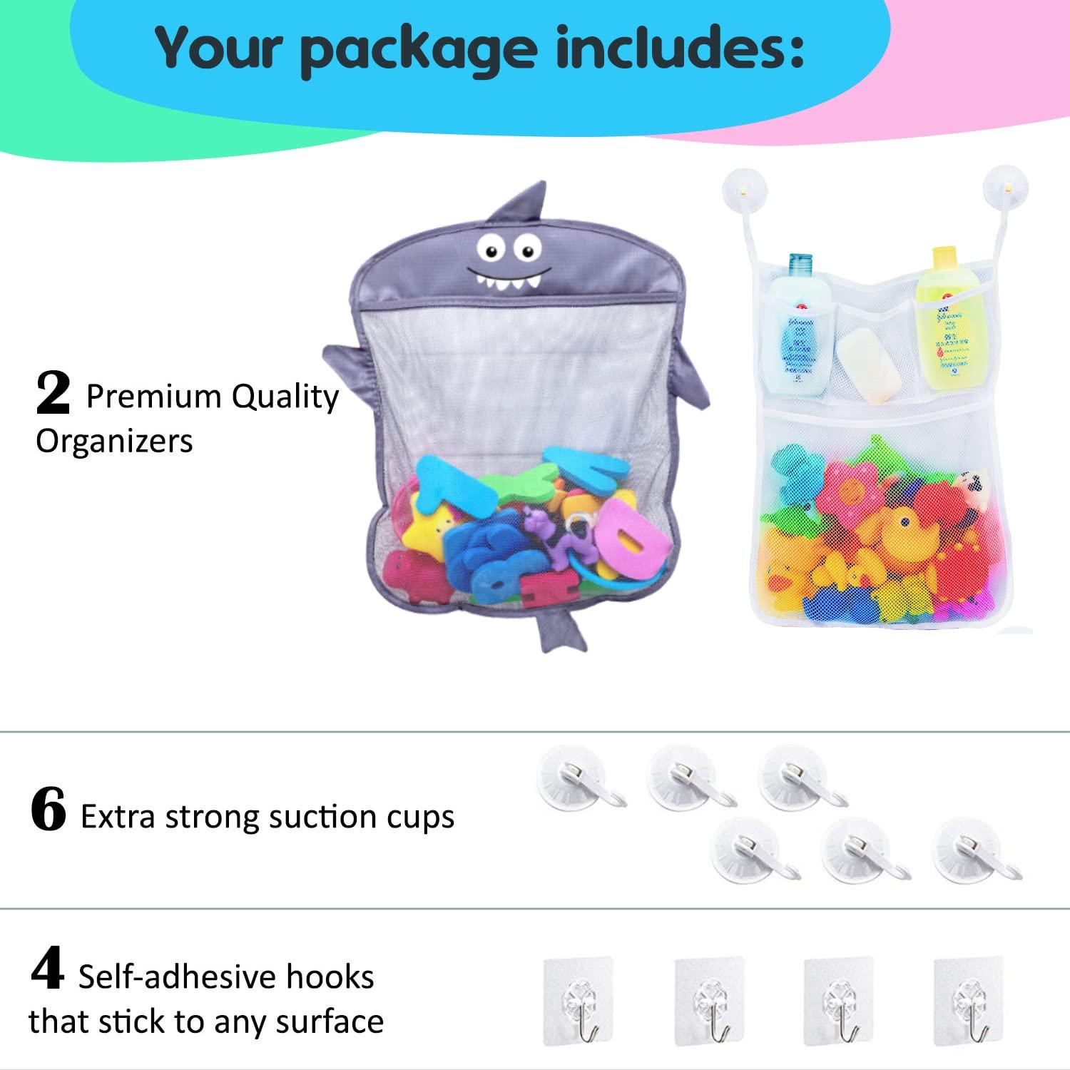 Comfylife 2 x Mesh Bath Toy Organizer + 6 Ultra Strong Hooks The Perfect Bathtub Toy Holder & Bathroom or Shower Caddy These Multi-use Net Bags Make Baby Bath Toy Storage Easy For Kids & Toddlers