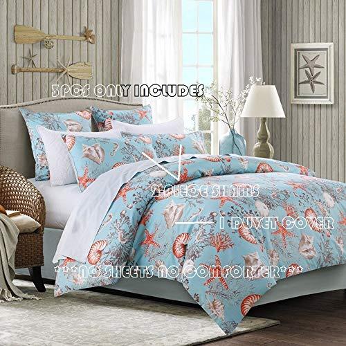Brandream Brandream Luxury Nautical Bedding Set Queen Size Coastal Beach 100% Egyptian Cotton Duvet Cover Set 3-Piece Smooth Crisp Silky (Comforter Not Included)